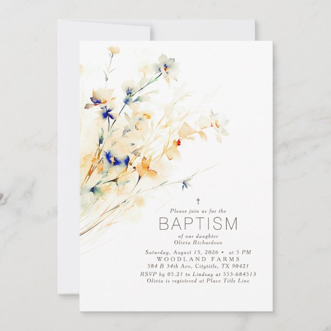 Invitación Flores De Otoño Elegante Bautismo (Anverso)