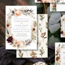 Invitación Flores de otoño elegante Rosa Boda de Borgoña