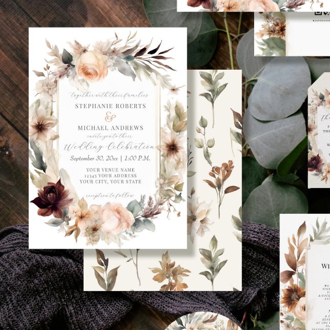 Invitación Flores de otoño elegante Rosa Boda de Borgoña (Subido por el creador)