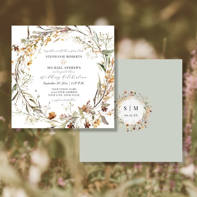Invitación Flores de otoño elegante Rosa Boda de Borgoña (Subido por el creador)