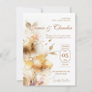 Invitación flores de otoño elegantes doradas blancas Invitaci
