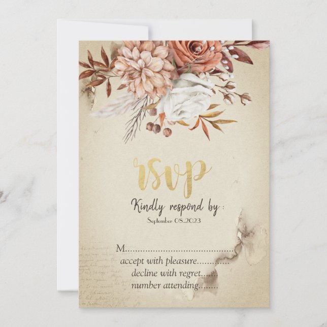 Invitación Flores de Otoño en Acuarela Chic RSVP (Anverso)