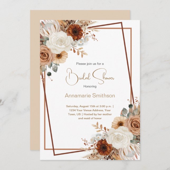 Invitación Flores de otoño (Fall) Wreath geométrica ducha de  (Anverso / Reverso)