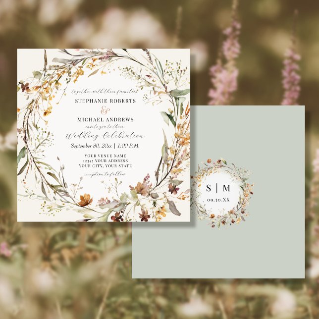 Invitación Flores de otoño flores silvestres Boda de marfil (Subido por el creador)