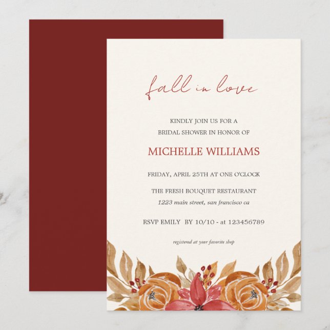 Invitación Flores de otoño invitan a una ducha de novia rústi (Anverso / Reverso)