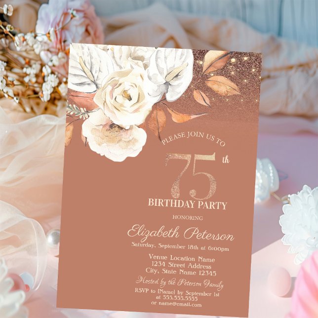 Invitación Flores de Otoño Luces Brillantes Cumpleaños 75 (Subido por el creador)
