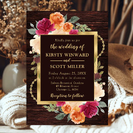 Invitación Flores de Otoño Naranjas Quemadas Rústicas Boda Ro