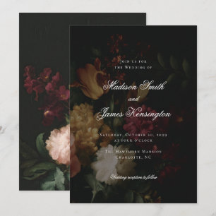 Invitación Flores de otoño oscuras caligrafía Boda negro