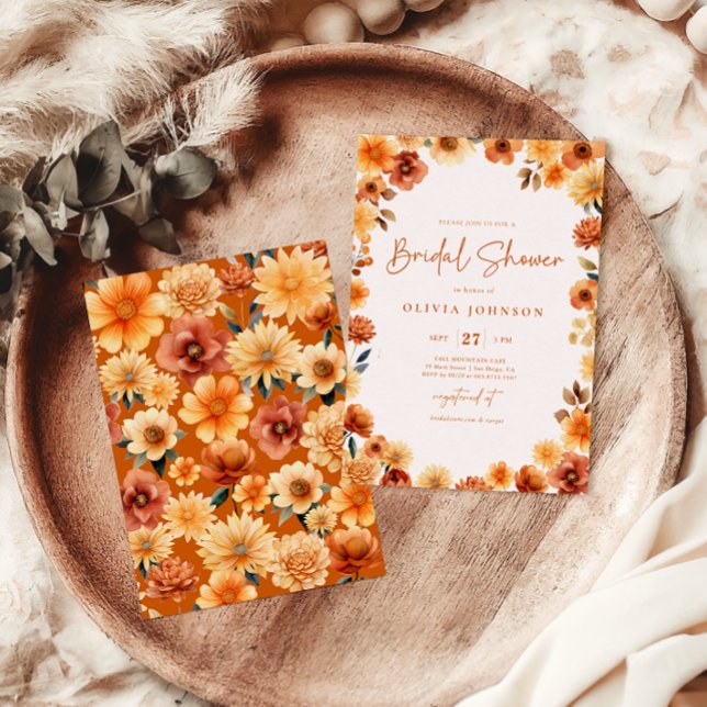 Invitación Flores de otoño queman Naranja ducha de novia (Subido por el creador)