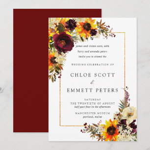Invitación Flores de otoño Rosa de girasol Boda ruso