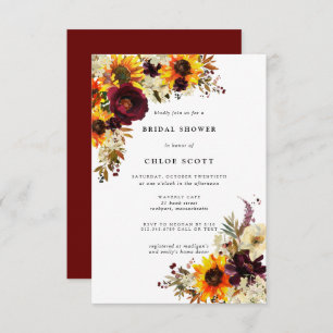 Invitación Flores de otoño Rosa de girasol ducha de novia Inv