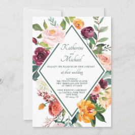 Invitación Flores de otoño rusas sage Green Boda