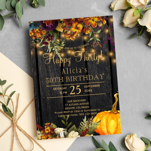 Invitación Flores de otoño rustas rústicas de treinta años de (Subido por el creador)