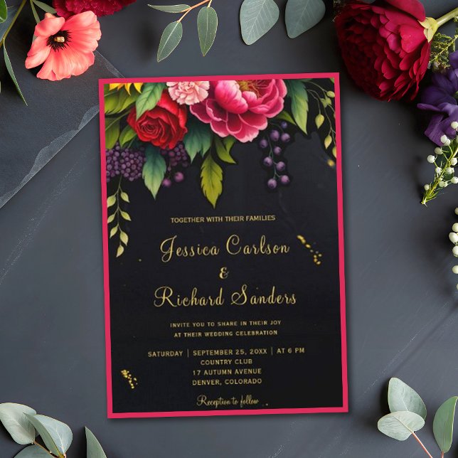 Invitación Flores de otoño rusticas oscuras y elegante boda (Subido por el creador)