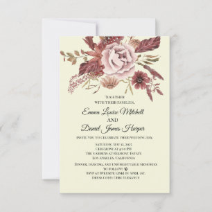 Invitación Flores de Otoño Rústicas sobre Fondo de Crema Acua