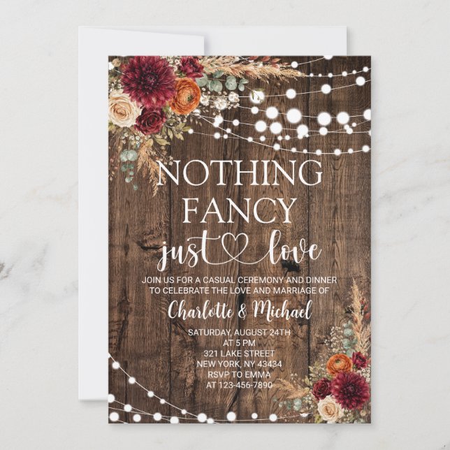 Invitación Flores de Otoño Sin Adornos Solo Amor Boda (Anverso)