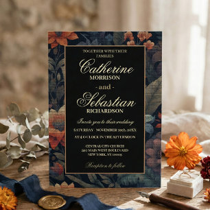 Invitación Flores de otoño vintage en Boda de textura de líne