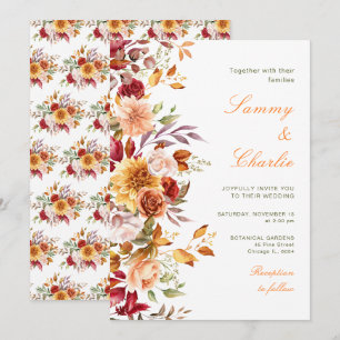 Invitación Flores de otoño y Boda de follaje