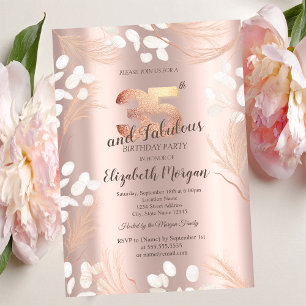 Invitación Flores de Pampas Boho Rosa Dorado Cumpleaños 35