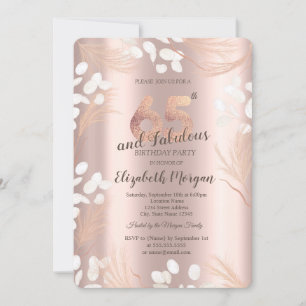Invitación Flores de Pampas Boho Rosa Dorado Cumpleaños 65