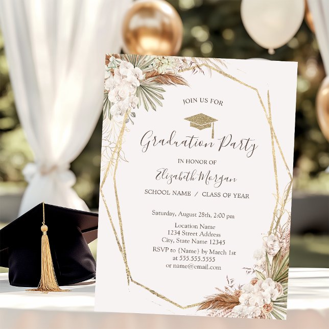 Invitación Flores de Pampas,Gorra de Graduación,Graduación  (Subido por el creador)