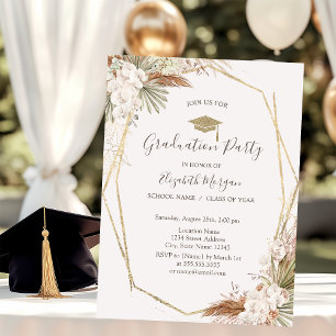 Invitación Flores de Pampas, Gorro de Graduación, Graduación