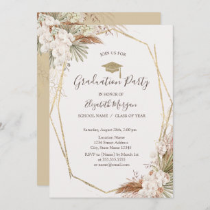 Invitación Flores de Pampas, Grad Cap, Graduación