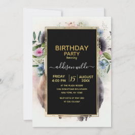 Invitación Flores de Panda Acuarela                          