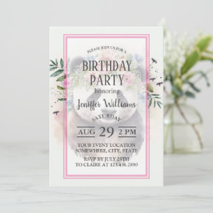Invitación Flores de Panda Acuarela                   