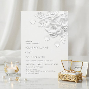 Invitación Flores de papel blancas 3D elegantes boda floral