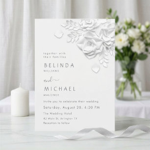 Invitación Flores de papel blancas 3D elegantes boda floral