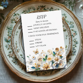 Invitación Flores de papel que acallan Boda RSVP y Comida