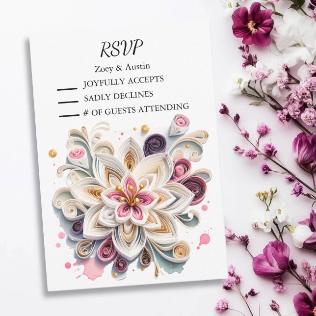 Invitación Flores de papel que acallan casamiento RSVP (Subido por el creador)