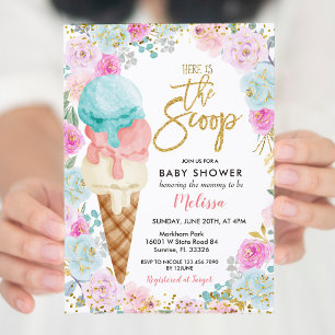 Invitación Flores de Pastel de Helado para Baby Shower 