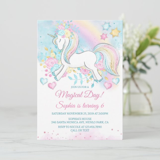 Invitación Flores de pastel mágico de la fiesta de cumpleaños (Anverso de pie)