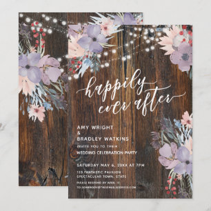 Invitación Flores de Pastel Rústico y Luces Por Siempre Felic