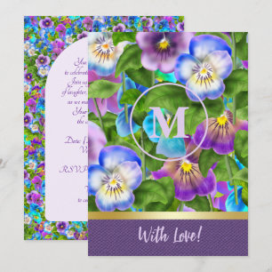 Invitación Flores de Pensamiento de Cumpleaños con Monograma 