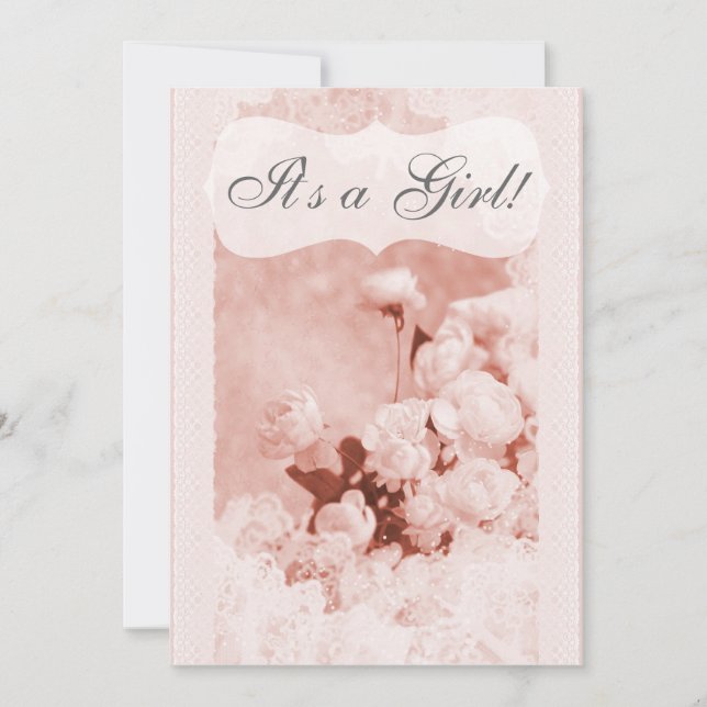 Invitación Flores de Peón Rosa Shabby Chic Baby Shower (Anverso)