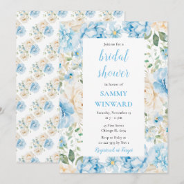 Invitación Flores de peones azules y blancos ducha de novias