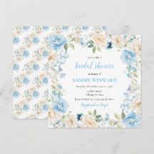 Flores de peones azules y blancos ducha de novias