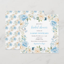 Invitación Flores de peones azules y blancos ducha de novias