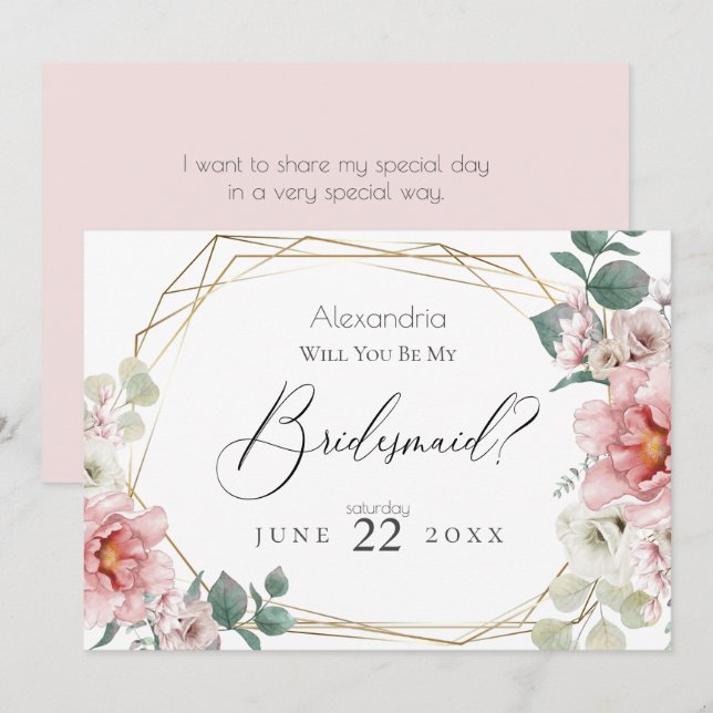 Invitación Flores De Peones Rosa Serán Mi Novia (Anverso / Reverso)