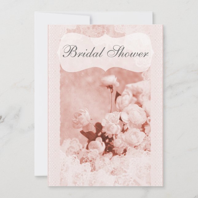 Invitación Flores de peones rosadas chic Shabby Ducha nupcial (Anverso)