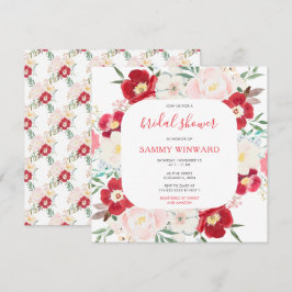 Invitación Flores de peones rosadas y púrpura ducha de novias