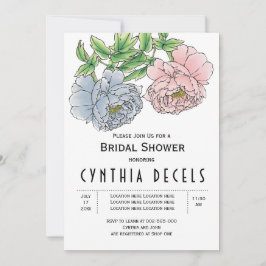 Invitación Flores de peonía azul rosa boda ducha de novia