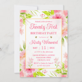 Invitación Flores de Peonía Dahlia Rosa Acuarela Cumpleaños 2