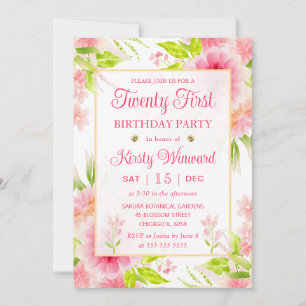 Invitación Flores de Peonía Dahlia Rosa Acuarela Cumpleaños 2