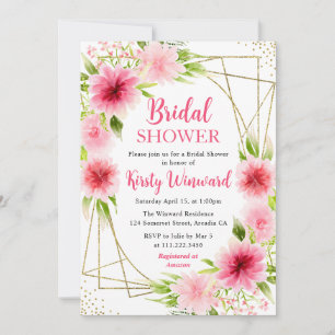 Invitación Flores de Peonía Dahlia Rosa Marco Dorado Llamada