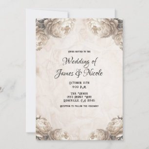 Invitación Flores de Peonía de Crema Boda Rústica Vintage