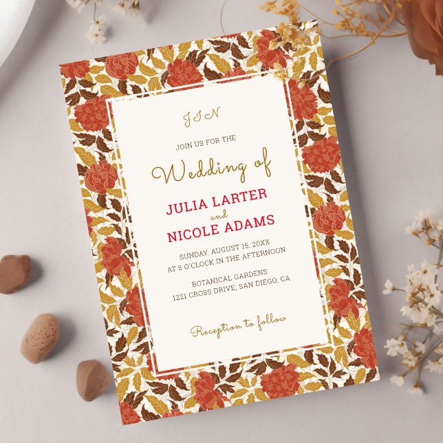 Invitación Flores de peonía naranja polvorienta Brunt Boda de (Subido por el creador)
